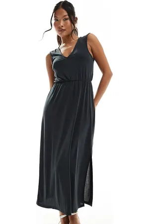 VILA Slinky v neck midaxi dress in