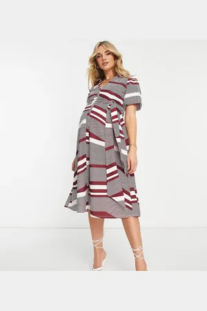 ASOS ASOS DESIGN Maternity belted midi shirt dress in red stripe