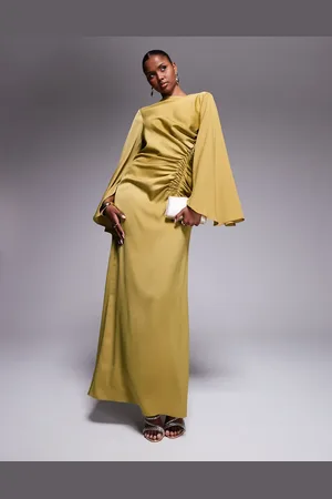 ASOS Exaggerated sleeve bias maxi dress with ruched waist in