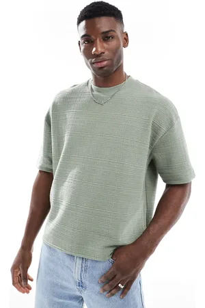 ASOS Oversized boxy drop shoulder textured t-shirt in khaki
