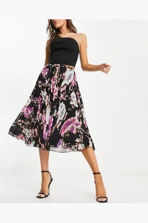 ASOS Pleated midi in dark abstract floral