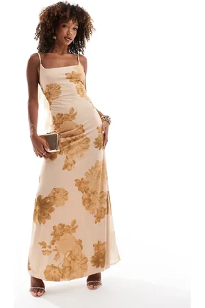 ASOS Square neck fishtail maxi dress with back ruffle detail in vintage floral print