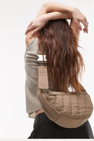 Topshop Cora nylon quilt cross body bag with front pocket in mink