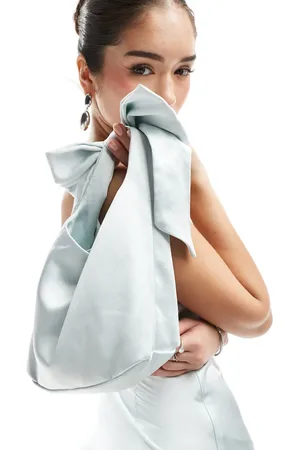Six Stories Bridesmaid satin bow pouch bag in ice