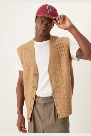 ASOS Relaxed cable knitted patchwork button thru tank in beige