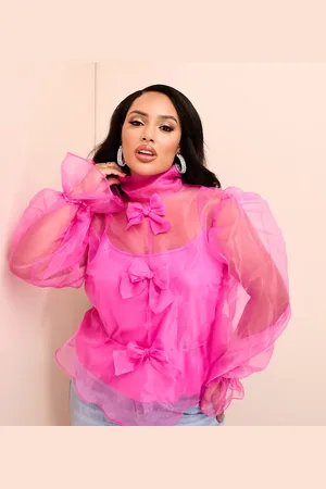 ASOS Curve organza long sleeve top with bow detail and cami in
