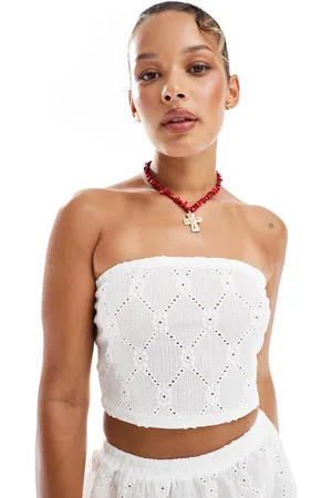New Look Co-ord broderie shirred crop top in