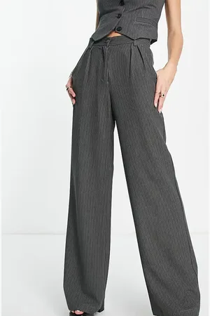 Extro & Vert Super wide leg trousers in slate pinstripe co-ord