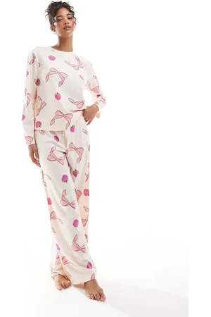 ASOS Bow and fruit long sleeve top & trouser pyjama set in