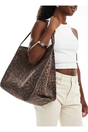 ASOS Tubular handle canvas tote bag in brown leopard