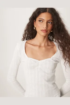 JDY Square neck long sleeve pointelle top in