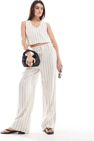 MANGO Stripe linen mix co-ord trousers in