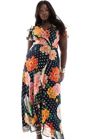 HOPE & IVY Frill sleeve midaxi wrap dress with tie waist in floral