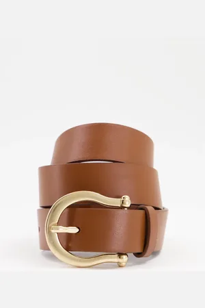 ASOS Waist and hip jeans belt with boyfriend end in tan