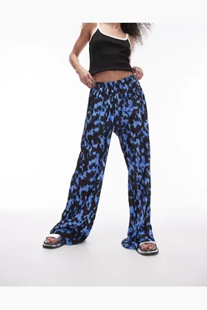 Topshop Blurred crinkle plisse wide leg trouser in cobalt