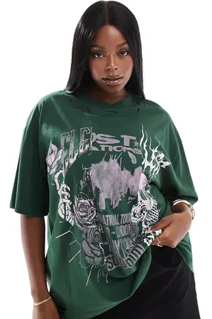 ASOS ASOS DESIGN Curve nibbled oversized t-shirt with cutabout rock graphic in dark