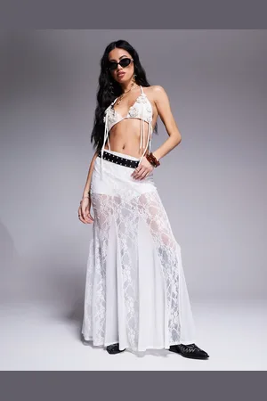 ASOS Godet sheer lace maxi skirt in ivory