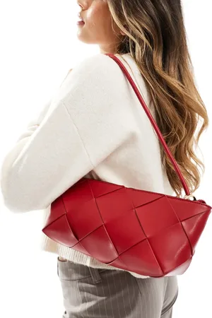 ASOS Structured weave shoulder bag with gold ball detail strap in