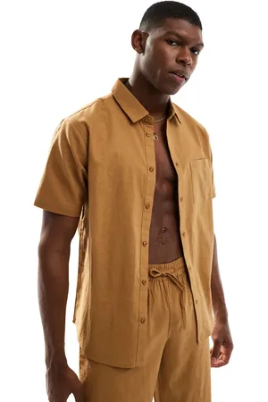 Aray Short sleeve beach shirt co-ord in taupe