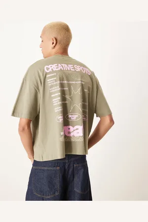 ASOS Boxy oversized t-shirt with front and back graphic in light khaki