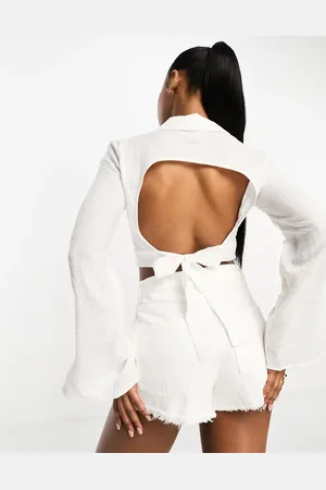 Pull&Bear Cropped shirt with keyhole back in