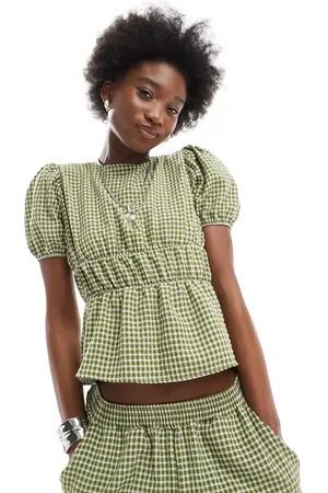 Reclaimed Puff sleeve top co-ord in gingham