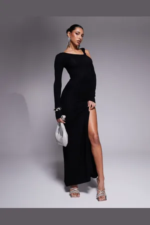 ASOS Long sleeve asymmetric neckline maxi dress with twist strap detail in