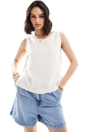ASOS Linen sleeveless top with tie side details in natural