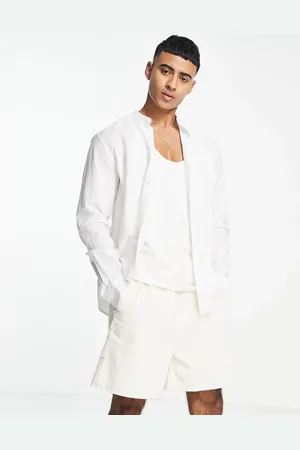 Only & Sons Linen mix grandad collar shirt in