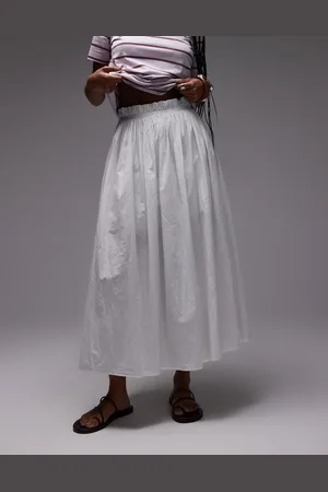 Topshop Crinkle cotton laundered full skirt in ivory