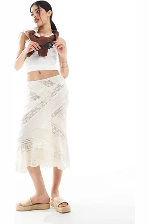 Pull&Bear Lace midi skirt with asymmetric hem in