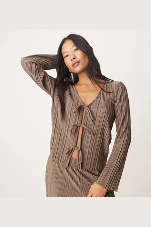 JDY Tie front plisse top co-ord in