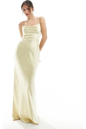Pretty Lavish Bridesmaid Keisha cowl neck satin maxi dress in lemon