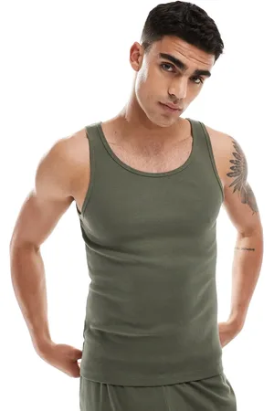 ASOS Capsule collection rib muscle fit vest with mid scoop in dark