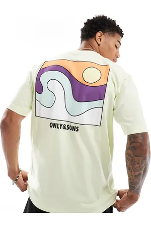 Only & Sons Relaxed fit t-shirt with block beach back print in lime