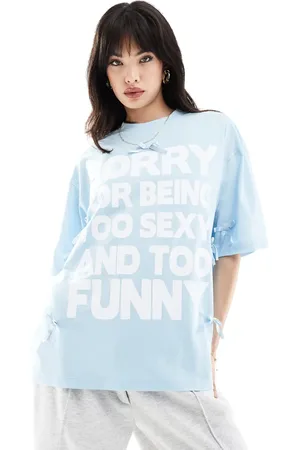 ASOS Oversized t-shirt with sorry slogan graphic with bows in