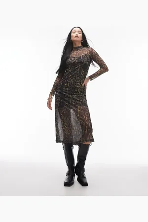 AllSaints Hanna mesh midi dress in leopard print