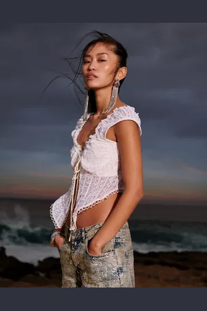ASOS Lace tie front top in ivory