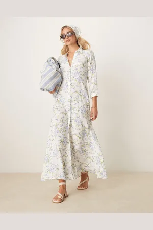 Y.A.S Maxi shirt dress in based blue floral print