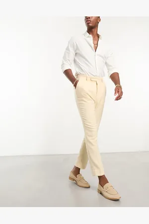 ASOS Smart tapered wool mix trousers in stone puppytooth