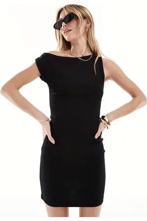 ASOS Ribbed mini dress dress with fallen shoulder in