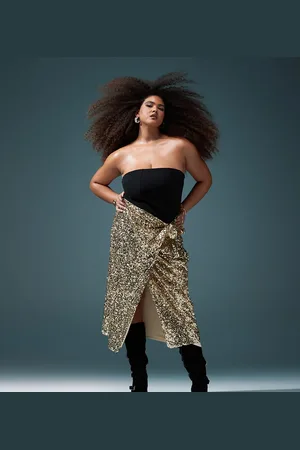 ASOS ASOS DESIGN Curve sequin wrap midi skirt in gold