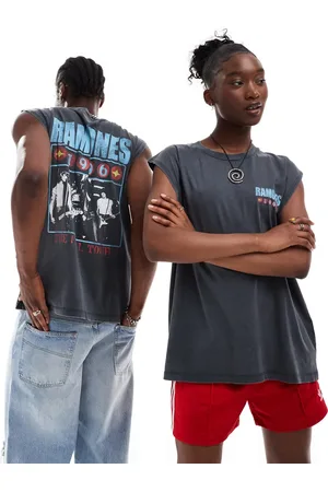 ASOS Unisex oversized vest with The Ramones graphic prints in washed