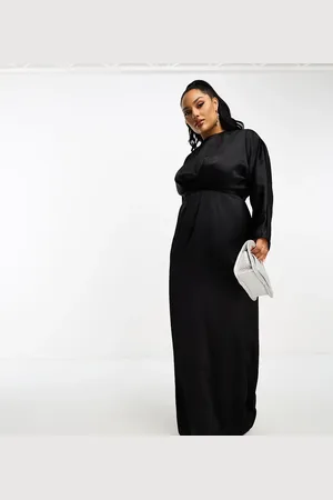 ASOS ASOS DESIGN Curve satin maxi dress with batwing sleeve and wrap waist in