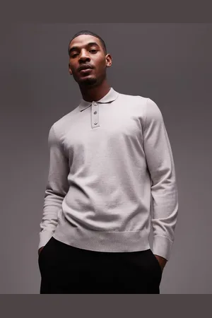 ARKET Merino wool knitted long sleeve polo shirt in off