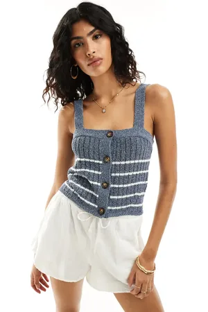 ASOS Knitted cami top with button through in stripe