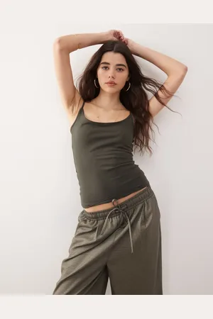 Weekday Skinny strap vest top in dark khaki