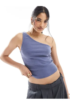 Miss Selfridge Rib one shoulder top in washed
