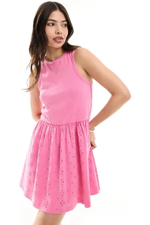 ASOS Ribbed tank midi dress with broderie skirt in