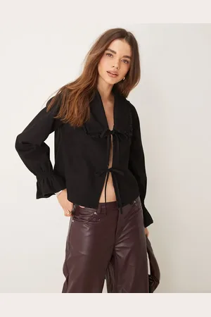 ASOS Denim frill collar top in